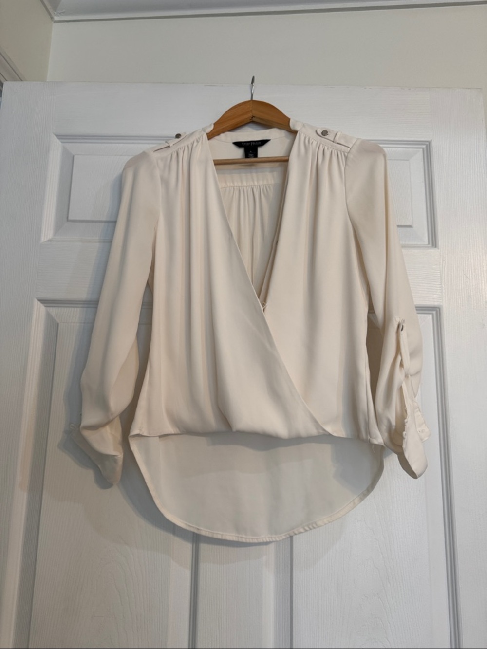 White House Black Market Cream Surplice Blouse